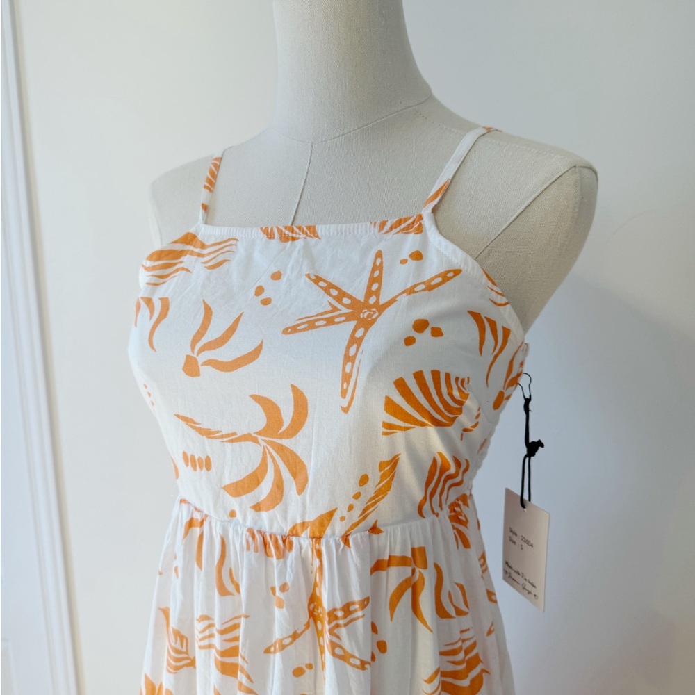 NWT -Japna white maxi dress size small orange tropical print